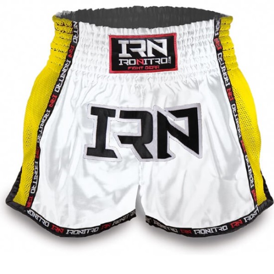 Pantaloncini K1 Muay Thai IRONITRO "LASER WHITE GOLD"